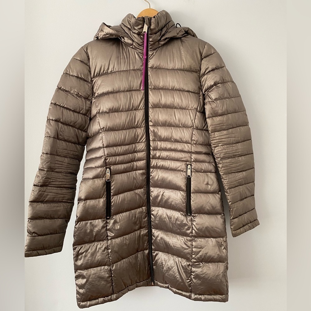 Andrew Marc Premium Down Packable Quilted Gray Hooded Full Zip Puffer Jacket S